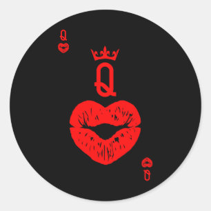Queen Of Hearts Card Valentine Lips. Valentine Kis Classic Round Sticker