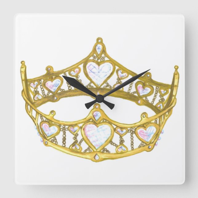 Queen of Hearts crown square clock (Front)