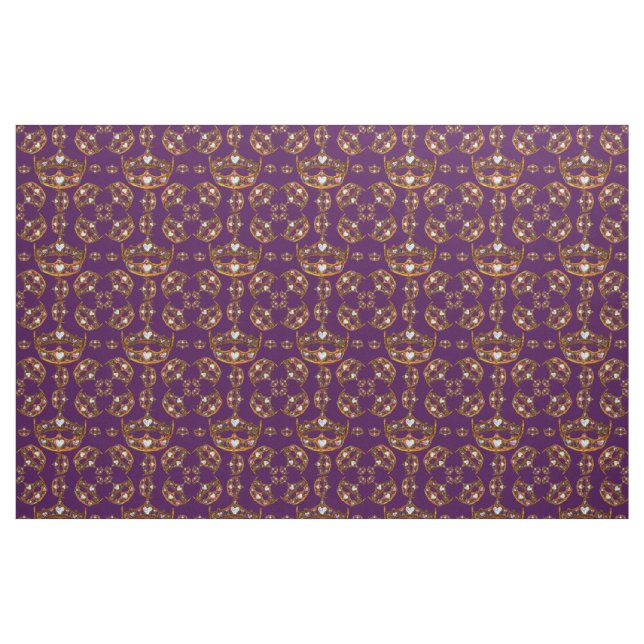 Queen of Hearts crowns tiaras royal purple fabric (Fat Quarter)