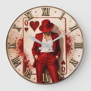 Queen of Hearts Fashion Elegant Lady Casino Card Large Clock
