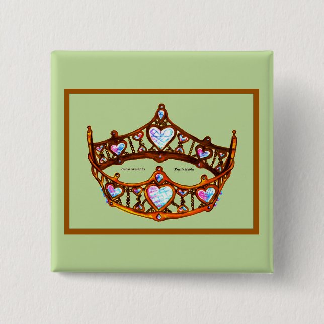 Queen of Hearts Gold Crown Tiara mint green button (Front)