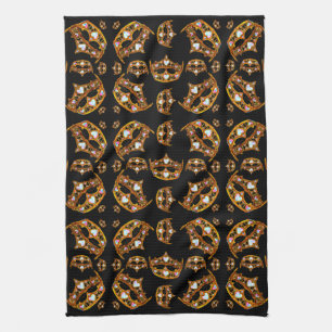 Queen of Hearts Gold Crown Tiaras black Tea Towel