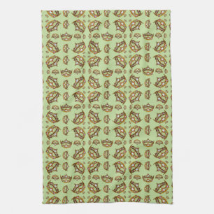 Queen of Hearts Gold Crown Tiaras mint green Tea Towel