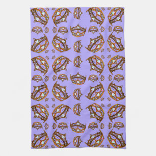 Queen of Hearts Gold Crown Tiaras periwinkle Tea Towel