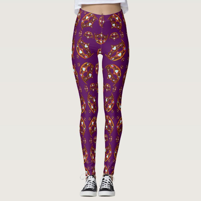 Queen of Hearts Gold Crowns Tiaras purple leggings (Front)