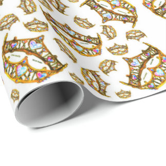 Queen of Hearts Gold Crowns Tiaras wrapping paper