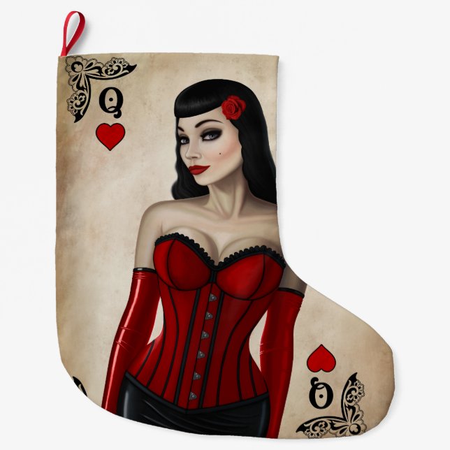 Queen of Hearts Large Christmas Stocking (Front)