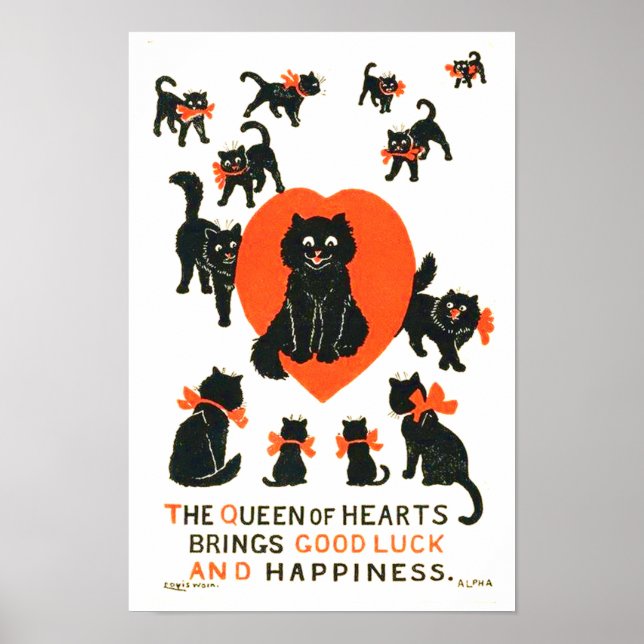 Queen of Hearts, Louis Wain Poster (Front)