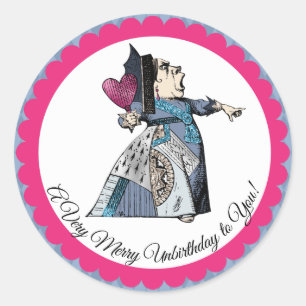 Queen of Hearts on Blue Harlequin and Pink Border  Classic Round Sticker
