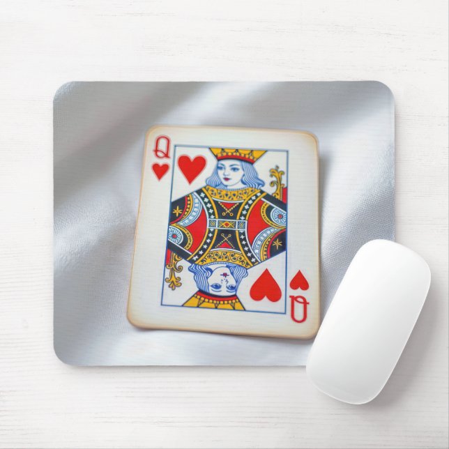 Queen of Hearts On White Satin Fabric Mouse Mat (With Mouse)