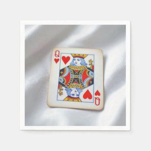 Queen of Hearts On White Satin Fabric Napkin