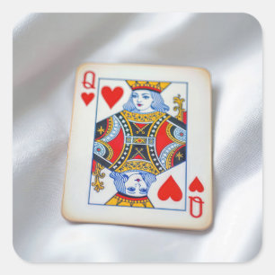 Queen of Hearts On White Satin Fabric Square Sticker