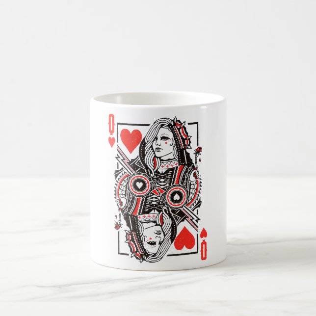 Queen of Hearts Oversized Graphic, Playing Cards Coffee Mug (Center)