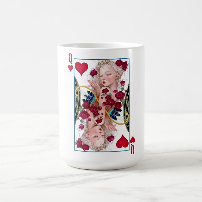 Queen of Hearts Oversized Graphic, Playing Cards Coffee Mug (Center)