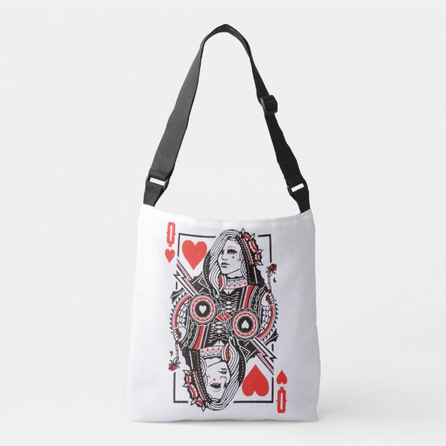 Queen of Hearts Oversized Graphic, Playing Cards Crossbody Bag (Front)