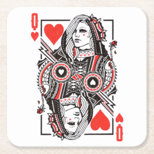 Queen of Hearts Oversized Graphic, Playing Cards Square Paper Coaster
