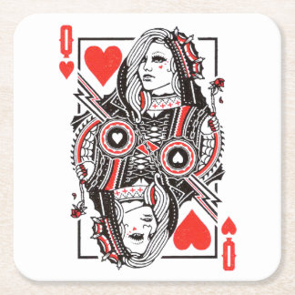 Queen of Hearts Oversized Graphic, Playing Cards Square Paper Coaster