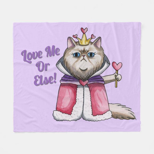Queen of Hearts Persian Cat Illustration Fleece Blanket (Front (Horizontal))