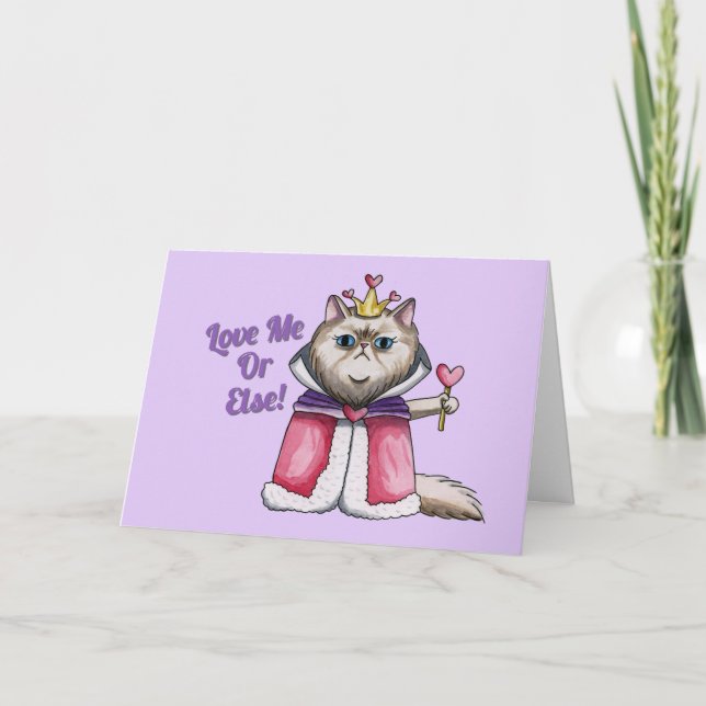 Queen of Hearts Persian Cat Illustration Holiday Card (Front)