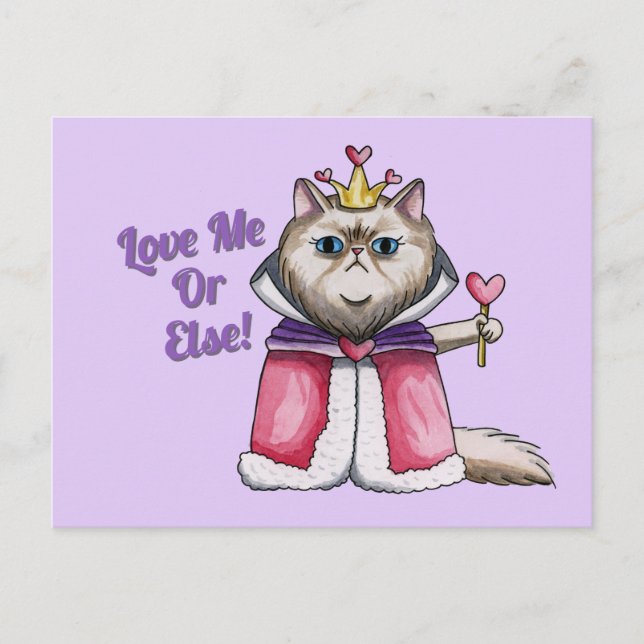 Queen of Hearts Persian Cat Illustration Postcard (Front)