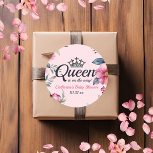 Queen Of Hearts Pink Baby Shower Classic Round Sticker