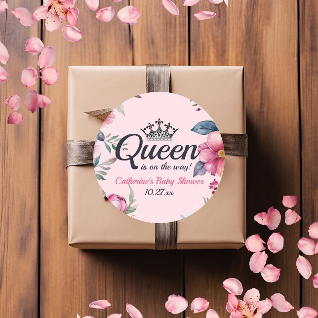 Queen Of Hearts Pink Baby Shower Classic Round Sticker (Creator Uploaded)
