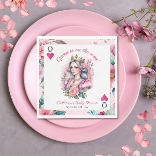 Queen Of Hearts Playing Card Pink Baby Shower Napkin