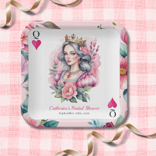 Queen Of Hearts Playing Card Pink Bridal Shower Paper Plate