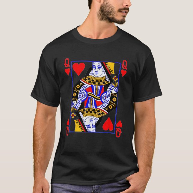 Queen of Hearts Playing Card Poker Card Costume Te T-Shirt (Front)