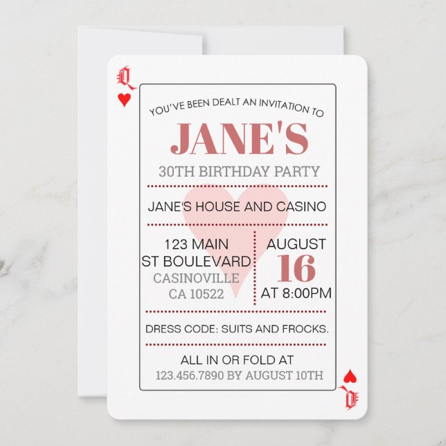 Queen of Hearts Poker Playing Cards Birthday (Front)