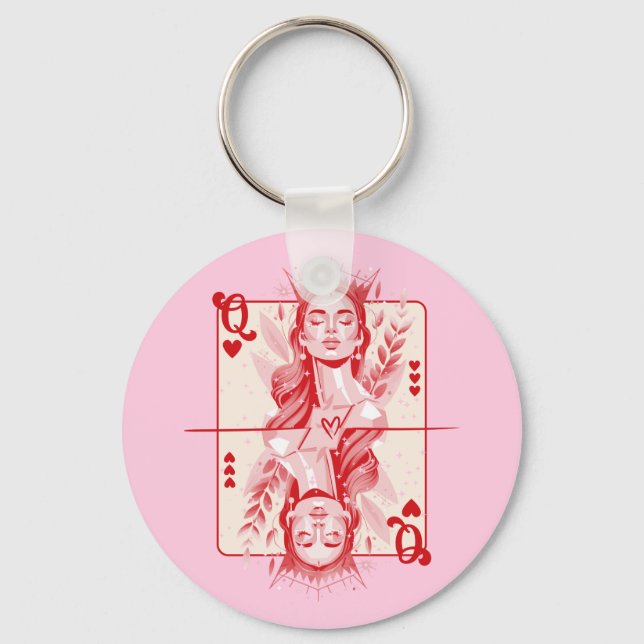 Queen of Hearts Preppy Art Key Ring (Front)
