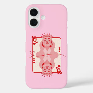 Queen of Hearts Red and Pink Art iPhone 16 Case