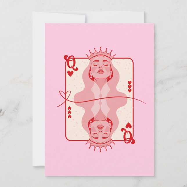 Queen of Hearts Red and Pink Art Holiday Card (Front)