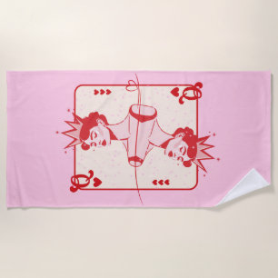 Queen of Hearts Red and Pink Beach Towel