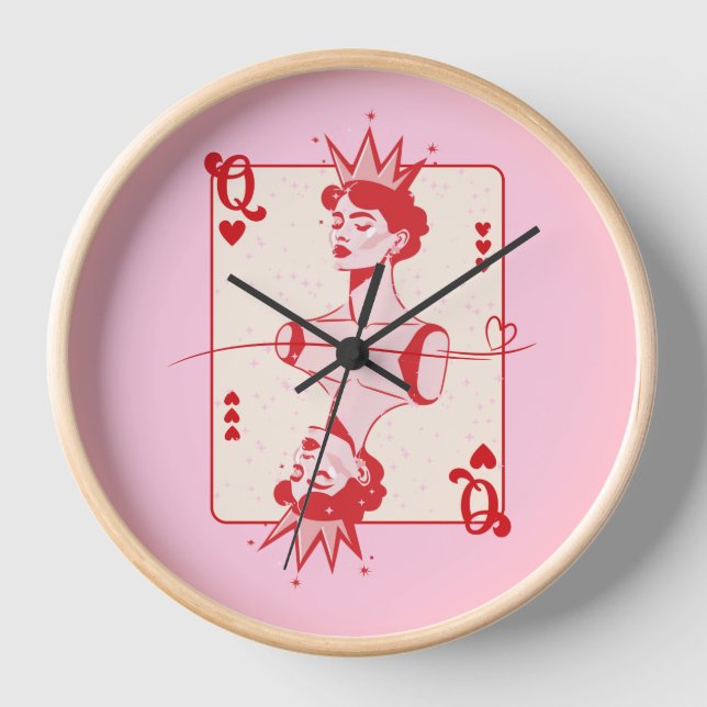 Queen of Hearts Red and Pink  Clock (Front)
