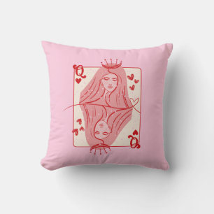 Queen of Hearts Red and Pink Preppy Art Cushion