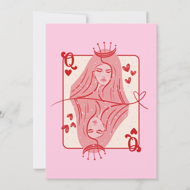 Queen of Hearts Red and Pink Preppy Art Holiday Card (Front)