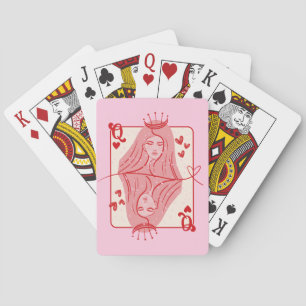 Queen of Hearts Red and Pink Preppy Art Playing Cards