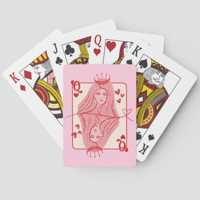 Queen of Hearts Red and Pink Preppy Art Playing Cards (Back)