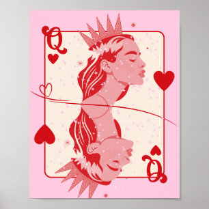 Queen of Hearts Red and Pink Preppy Art Poster