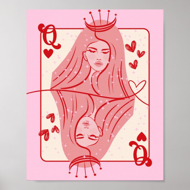Queen of Hearts Red and Pink Preppy Art Poster (Front)