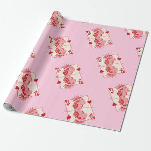 Queen of Hearts Red and Pink Preppy Art Wrapping Paper