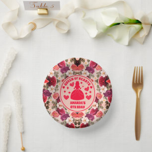 Queen of Hearts Roses Birthday Paper Plate