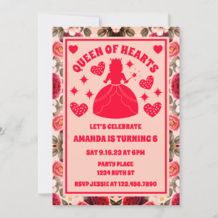 Queen Of Hearts Roses Birthday Party Photo Invitation