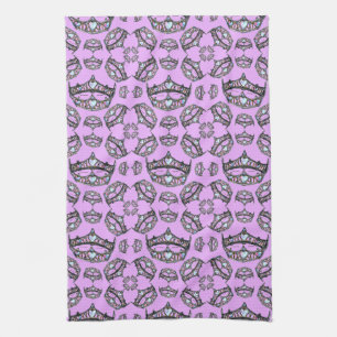 Queen of Hearts Silver Crown Tiaras pink thistle Tea Towel