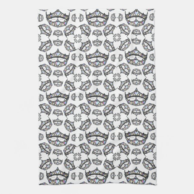 Queen of Hearts Silver Crown Tiaras white Tea Towel (Vertical)