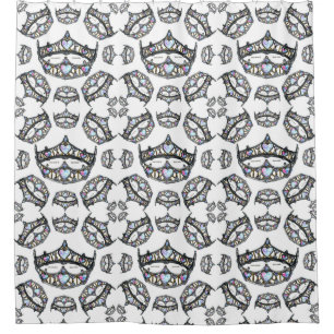 Queen of Hearts Silver Crowns Tiaras white bath Shower Curtain