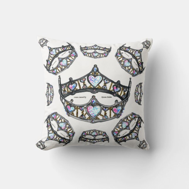 Queen of Hearts Silver Crowns Tiaras white pillow (Front)