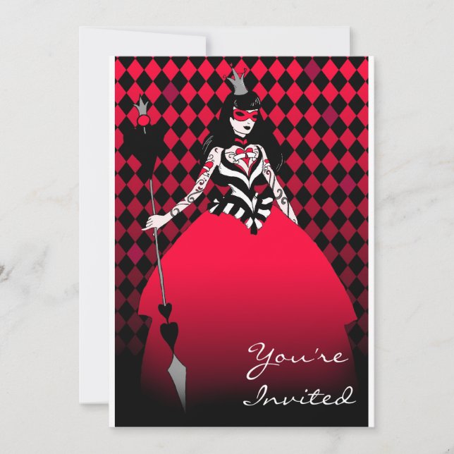 Queen of Hearts sophisticated party invitation (Front)