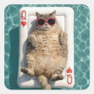Queen of Hearts Tabby Cat Square Sticker